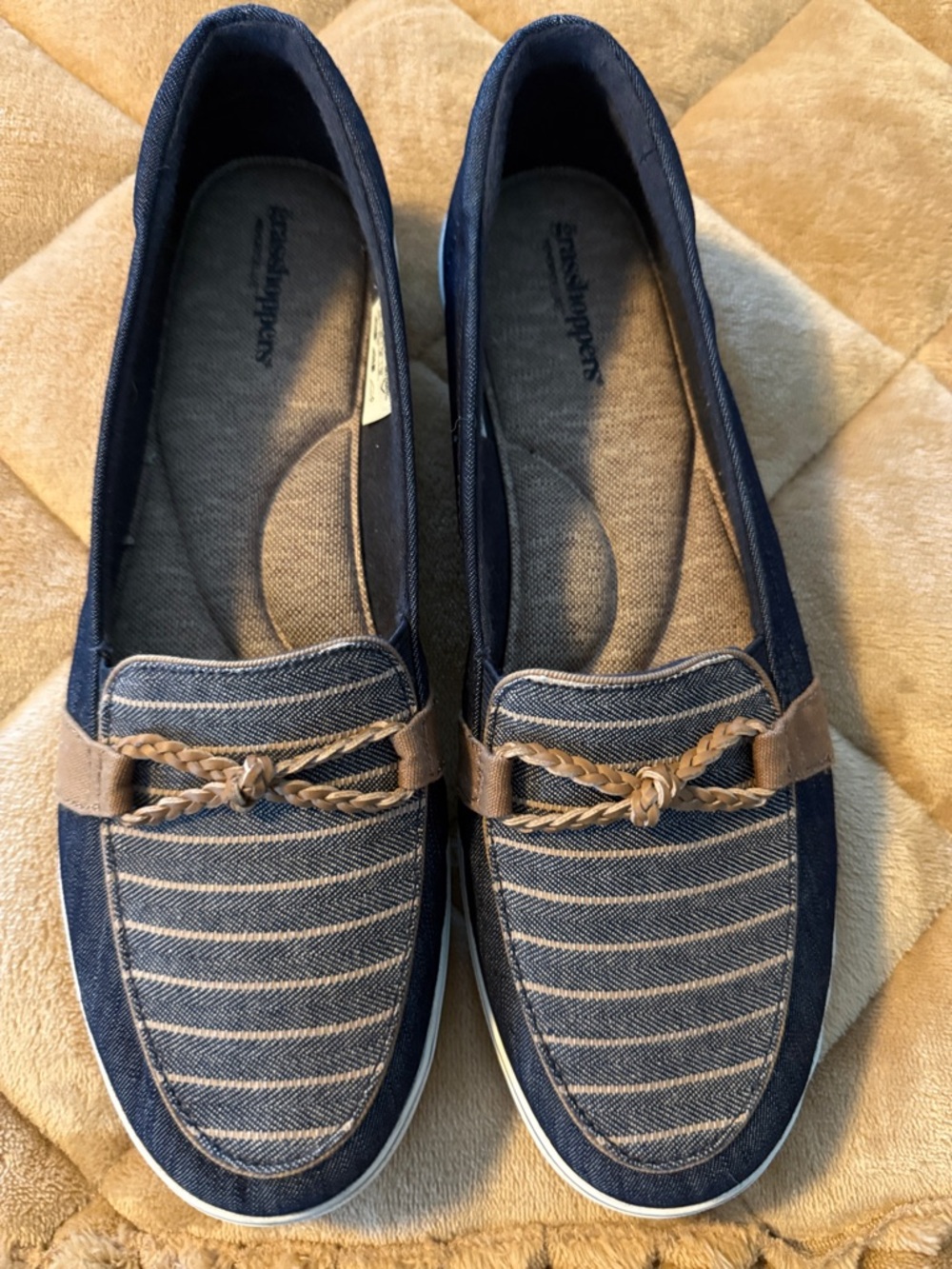 Grasshoppers Navy and Tan Striped Slip-On Loafers